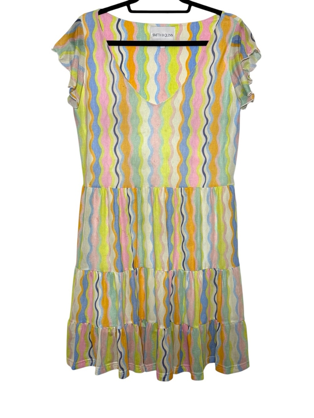 Smith & Quinn Dress Size Small Multicolor Wave Stripe Mesh Ruffle Sundress